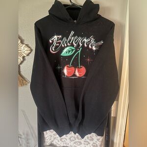 Black Hoodie with Cherry Graphic